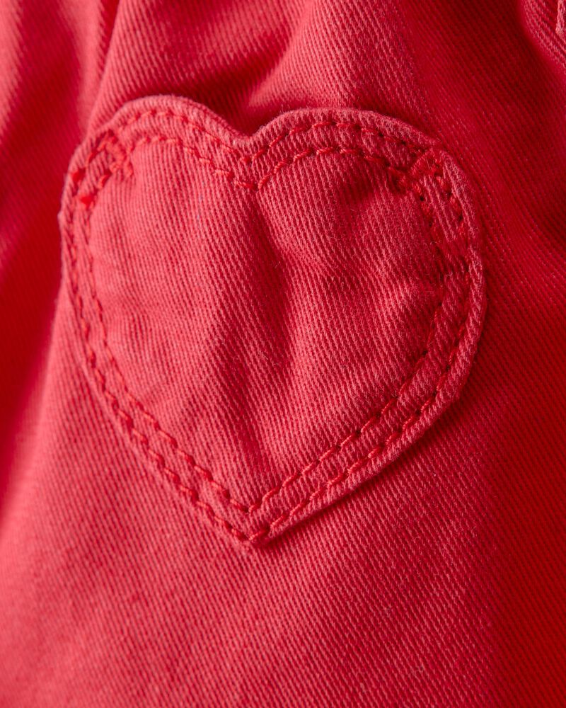 B&eacute;b&eacute; fille - Pantalon en serg&eacute; avec poches motif coeur - Rouge, image 3 sur 4 diapositives