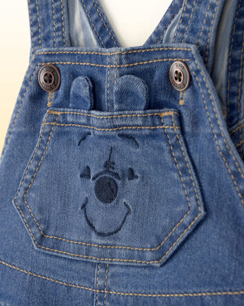 Baby Disney&copy; Winnie the Pooh Embroidered Stretch Denim Bubble Romper - Medium Wash, 