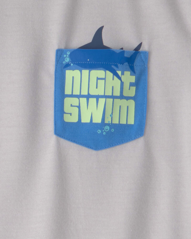 Boys Shark Short-Sleeve Loose Fit 2-Piece pyjama Set - Grey/Blue, image 3 of 4 slides
