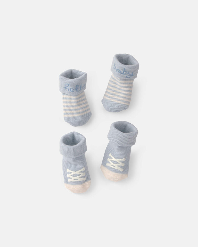 B&eacute;b&eacute; gar&ccedil;on - Emballage 2 paires de chaussons rabattables &laquo;Hello Baby&raquo; - Bleu, image 1 sur 2 diapositives