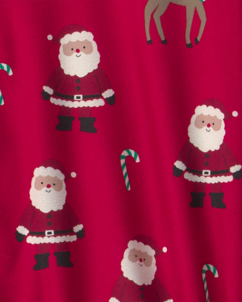 Adult 2-Piece Beige Santa Christmas Fleece Loose Fit Pyjama Set - Red, image 2 of 3 slides