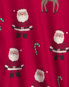 Adult 2-Piece Beige Santa Christmas Fleece Loose Fit Pyjama Set - Red, image 2 of 3 slides