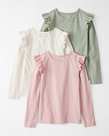Girls 3-Pack Organic Cotton Flutter Long Sleeve Tees
, 