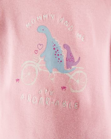 Baby Girl Dinosaur Print Cotton Long-Sleeve Tee & Pant Set - Pink/White, 
