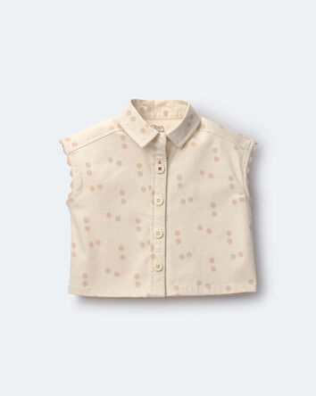 Toddler Girl Sleeveless Button-Down Top in Dot Print - Cream, 
