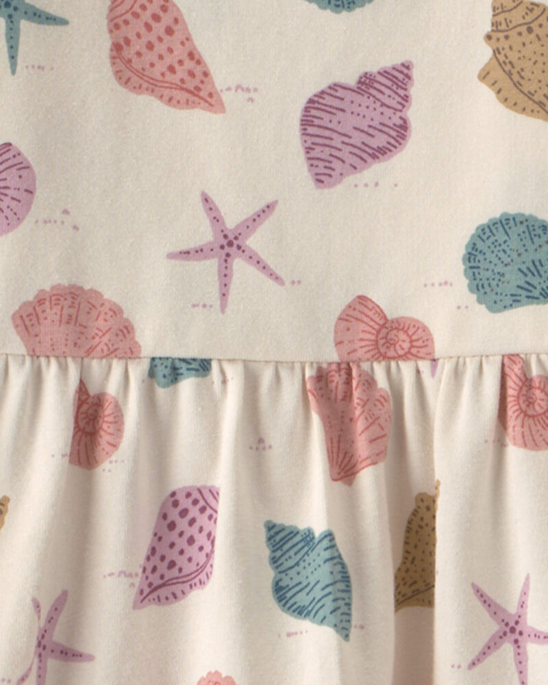 Toddler Girl Organic Cotton Tiered Dress in Seashells, image 4 of 5 slides