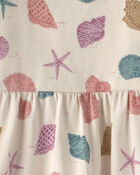 Toddler Girl Organic Cotton Tiered Dress in Seashells, image 4 of 5 slides