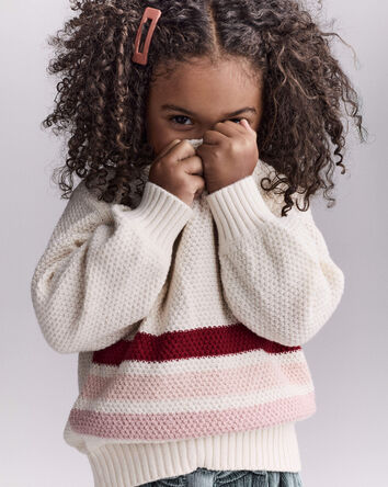 Toddler Girl Striped Pullover Sweater - Ivory, 