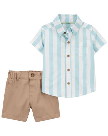 2-Piece Button-Front Shirt and Chino Shorts Set, 