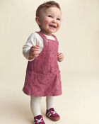 B&eacute;b&eacute; fille - Ensemble 3 pi&egrave;ces robe en velours c&ocirc;tel&eacute; &agrave; motif c&oelig;urs et manches longues &ndash; Rose/Cr&egrave;me, image 2 sur 7 diapositives