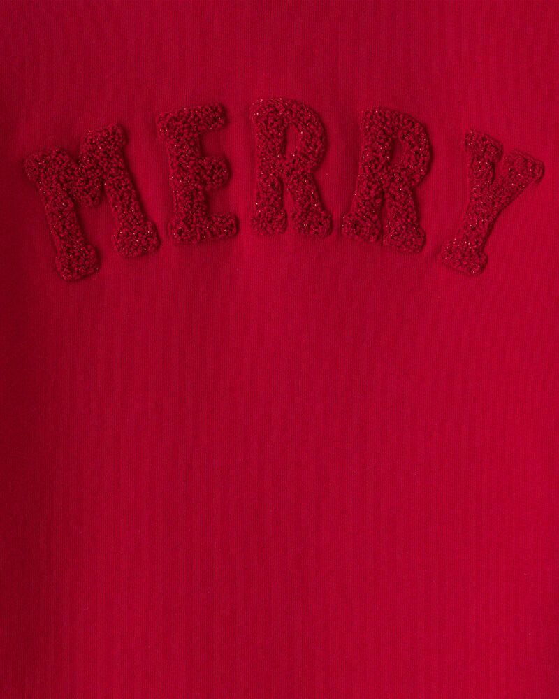 Girls Christmas Merry Long-Sleeve Pullover Sweatshirt - Red, image 3 of 4 slides