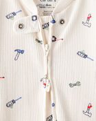 Baby Boy Construction Print Cotton Long-Sleeve Snug Fit Sleeper - White, image 2 of 4 slides