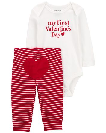 2-Piece My First Valentine's Day Bodysuit Pant Set, 