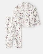 Toddler Peanuts Snoopy Print Fleece Long-Sleeve Loose Fit 2-Piece Pyjamas - White, image 1 of 3 slides