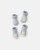 Baby Boy 2-Pack 'Hello Baby' Foldover Booties - Blue, image 1 of 3 slides
