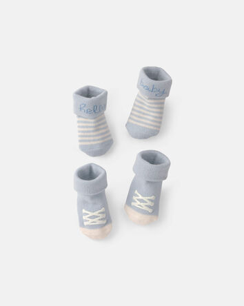 Baby Boy 2-Pack 'Hello Baby' Foldover Booties - Blue, 