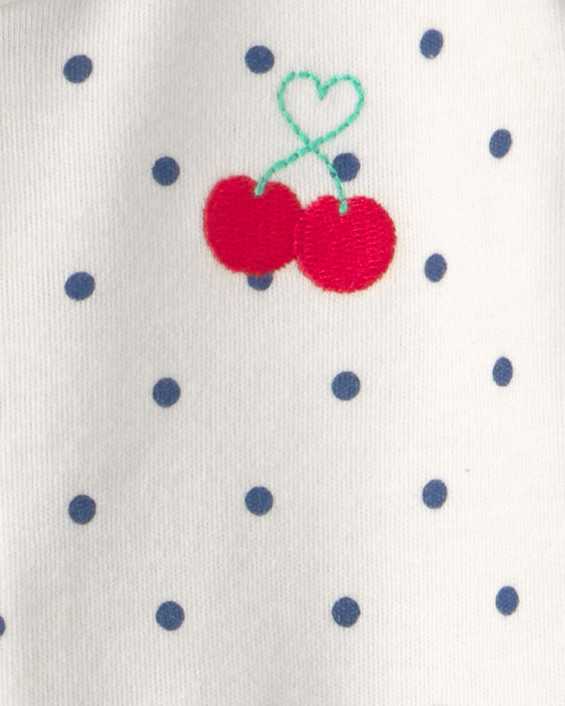 Baby Girl Cherry 2-Way Zip 100% Cotton Sleeper - White, image 5 of 6 slides
