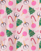 Adult Christmas Ornament Print 100% Cotton Long-Sleeve 2-Piece Pyjamas - Pink, image 2 of 3 slides