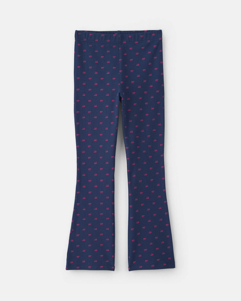 Girls Bow Cotton Pull-On Stretch Leggings - Navy Blue, image 1 of 4 slides