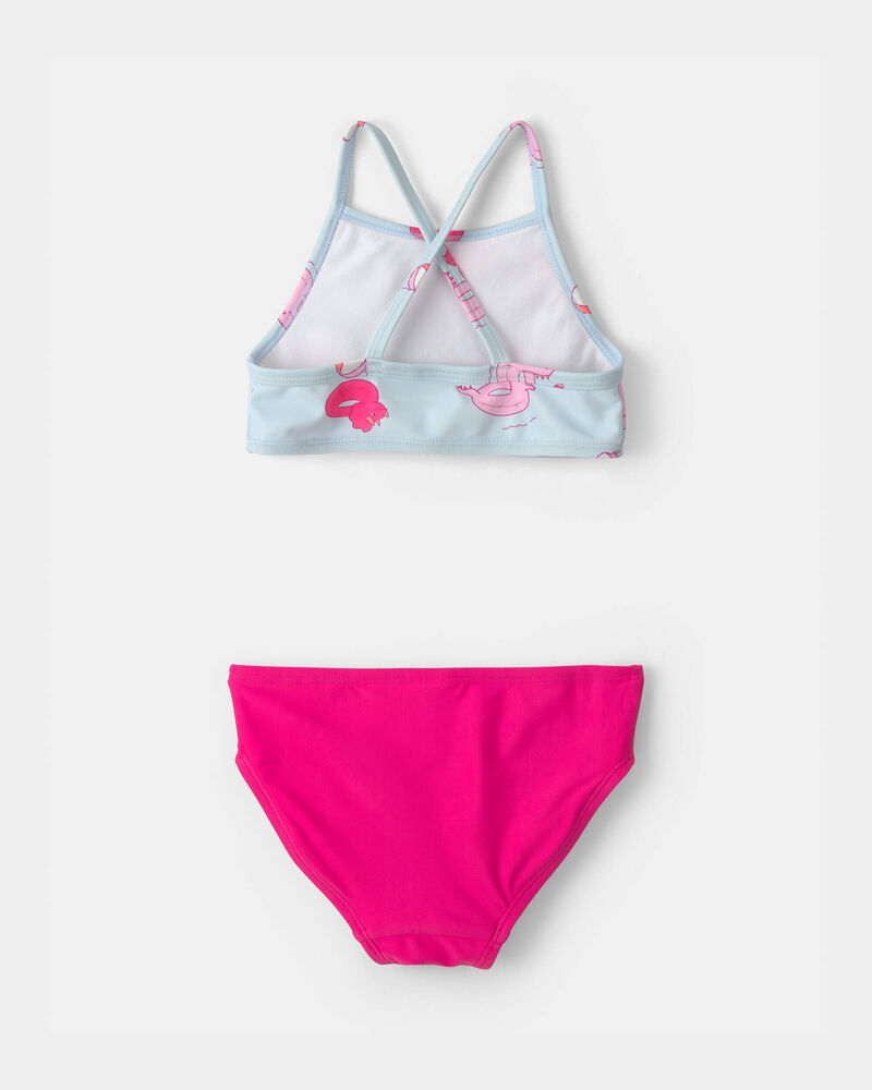 Toddler Girl Pool Float 3-Piece Rashguard Swimsuit Set - Blue/Pink, image 2 of 5 slides