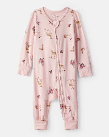 Baby Girl Deer & Floral Print PurelySoft Sleeper - Pink, 