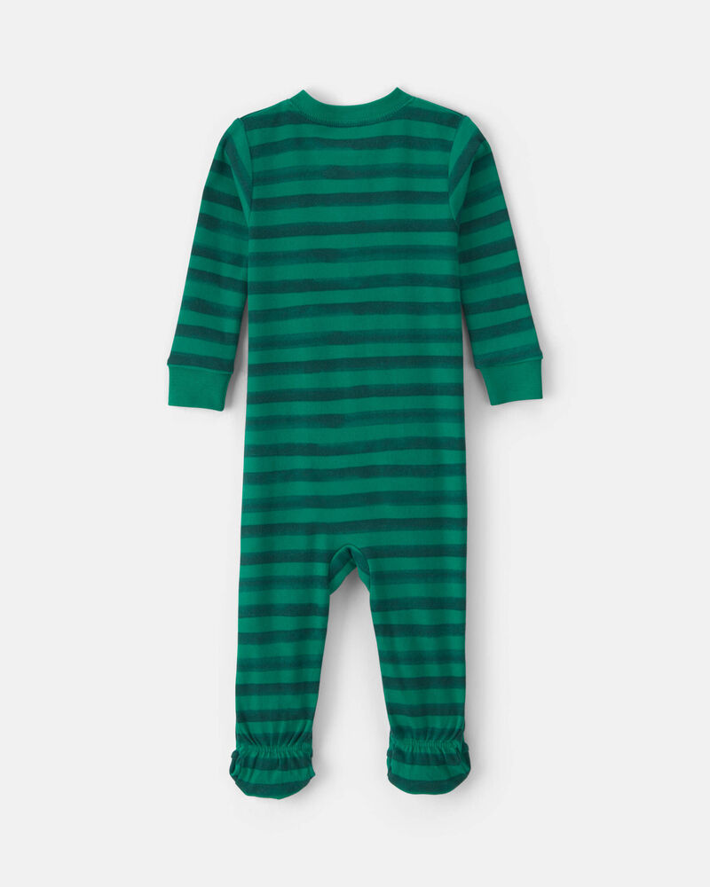 Baby 1-Piece Christmas Snowman 2-Way Zip 100% Cotton Snug Fit Footed Pyjama - Green, image 2 of 5 slides