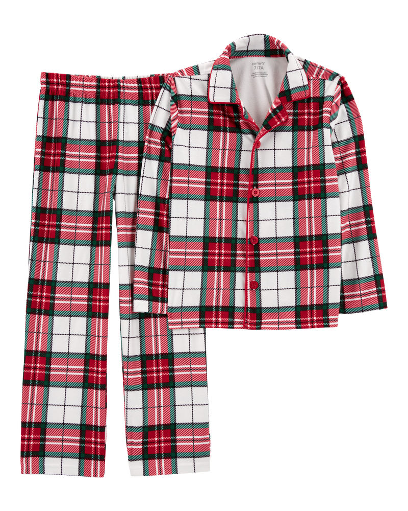 Kid 2-Piece Plaid Fleece Coat Style Pyjamas, image 1 of 2 slides