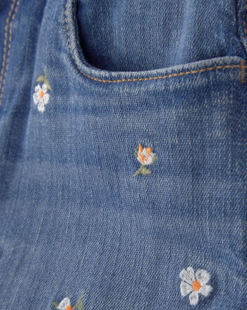 Girls Floral Denim Embroidered Shorts - Medium Wash, 