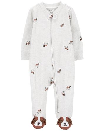 Baby Gray Puppy Zip-Up Sleeper, 