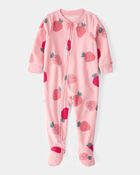 Baby Girl 1-Piece Strawberry Fleece Footie Pyjamas, image 1 of 3 slides
