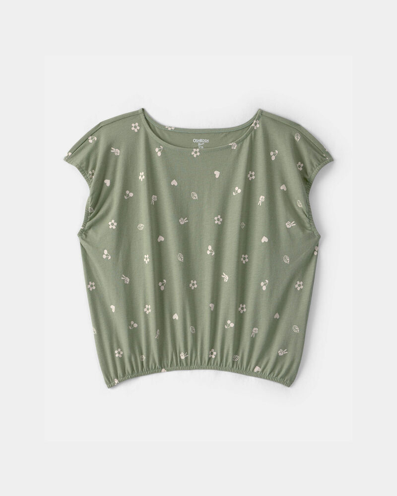 Filles - Haut &agrave; manches courtes, motifs du printemps - Olive, image 1 sur 2 diapositives