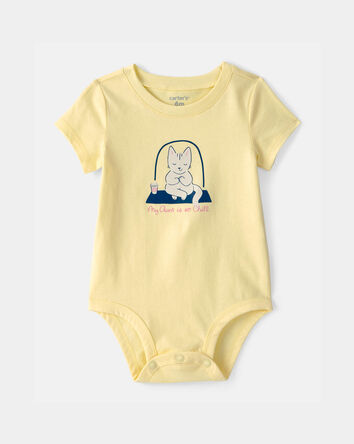 Baby 'My Aunt Is So Chill' Cat Graphic Bodysuit - Yellow, 