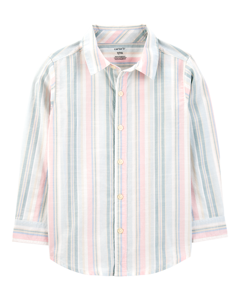 Kid Striped Woven Long-Sleeve Button-Down Shirt, image 1 of 3 slides