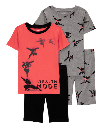 Kid Ninja Print Snug Fit Cotton 4-Piece Pyjamas, 