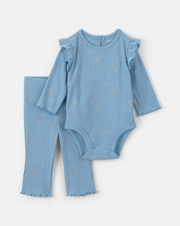 B&eacute;b&eacute; fille - Ensemble 2 pi&egrave;ces cache-couche manches longues &agrave; motif jacquard flocon de neige et pantalon &ndash; Bleu, 