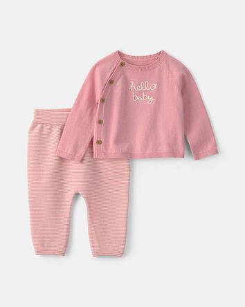 B&eacute;b&eacute; fille - Ensemble 2 pi&egrave;ces haut manches longues &agrave; motif &laquo;Hello Baby&raquo; et pantalon - Rose, 