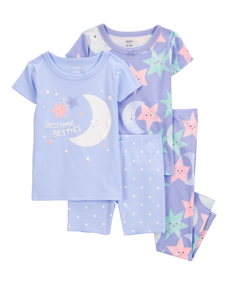 Toddler 4-Piece Moon & Stars 100% Snug Fit Cotton Pyjamas, image 1 of 4 slides