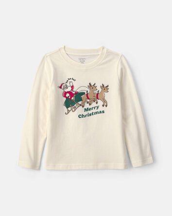 Toddler 'Merry Christmas' Santa Long-Sleeve Graphic Tee - Cream, 