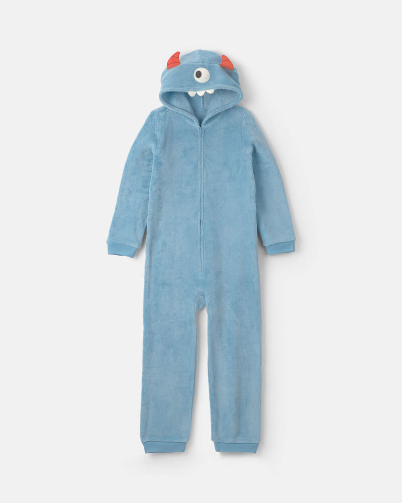 Boys 1-Piece Monster Halloween Fleece Pyjama Costume - Blue, image 1 of 8 slides