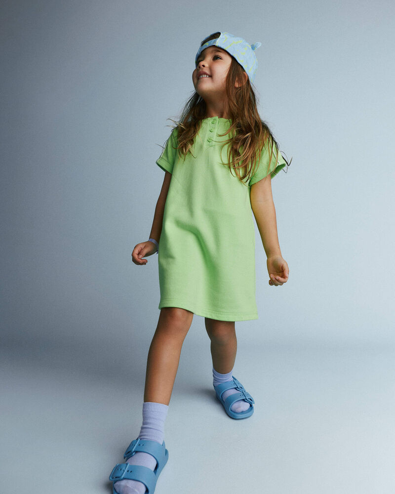 Tout-petit fille - Robe t-shirt henley - Vert lime, image 1 sur 6 diapositives
