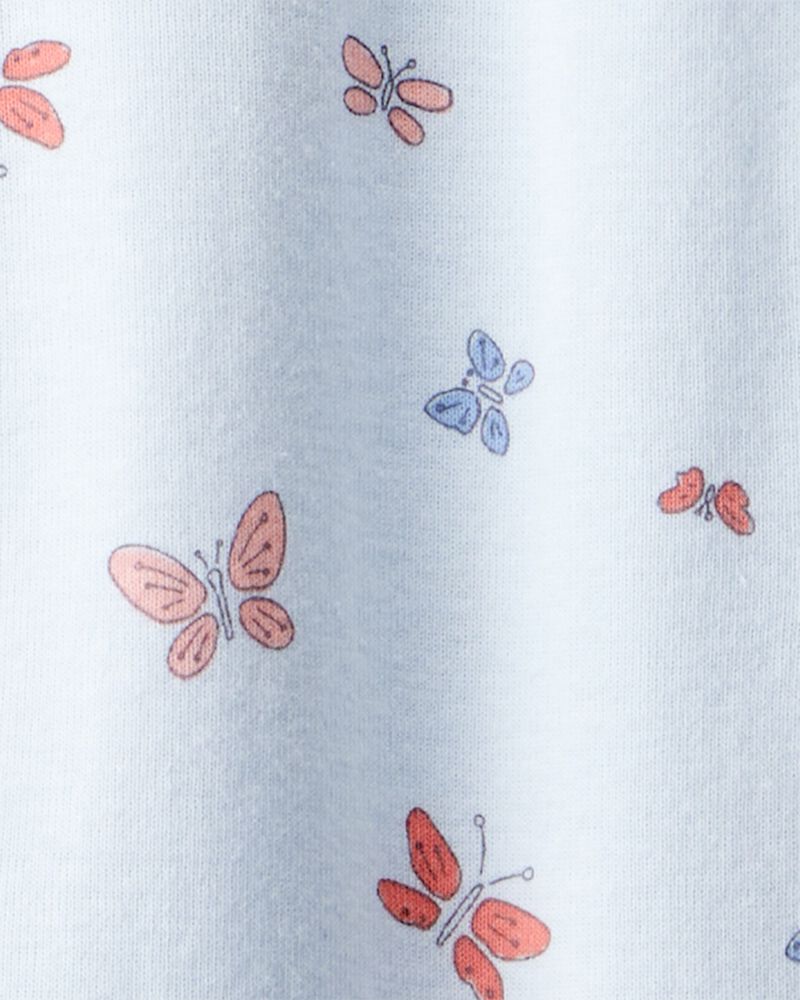 Toddler Girl Butterfly 100% Cotton Snug Fit Footie 1-Piece Pyjamas - Blue, image 2 of 3 slides