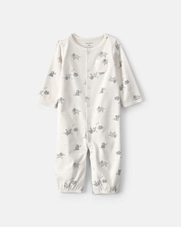 B&eacute;b&eacute; - Robe de nuit convertible en 100&nbsp;% coton &agrave; motif &eacute;l&eacute;phant &ndash; Cr&egrave;me, 