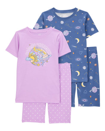 Kid Space Print Snug Fit Cotton 4-Piece Pyjamas, 