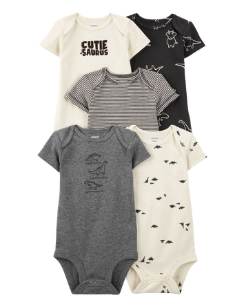 Baby 5-Pack Striped Dinosaur Short-Sleeve Bodysuits, 