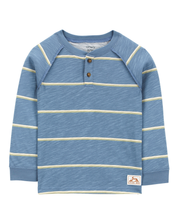 Baby Striped Cotton Blend Long-Sleeve Henley - Blue, 