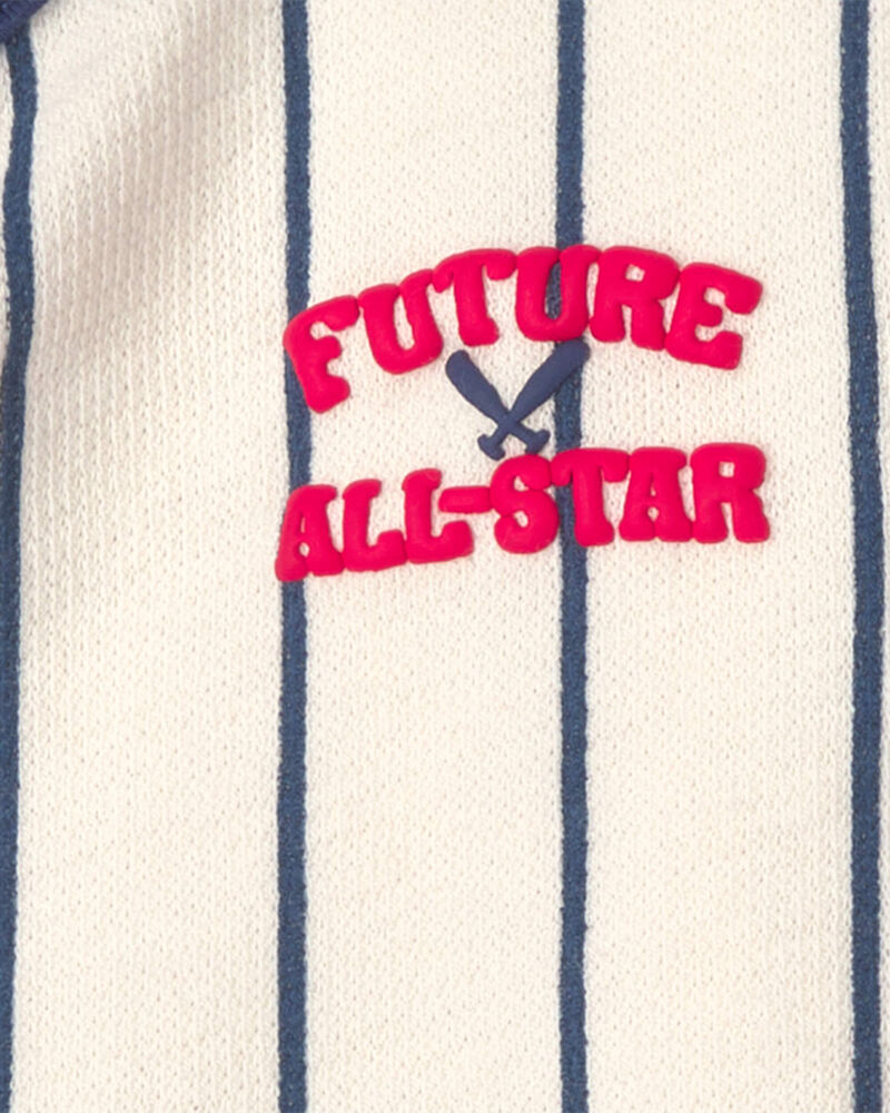 B&eacute;b&eacute; gar&ccedil;on - Ensemble 3 pi&egrave;ces de style baseball haut et short &agrave; rayures - Bleu/ivoire, image 3 sur 4 diapositives