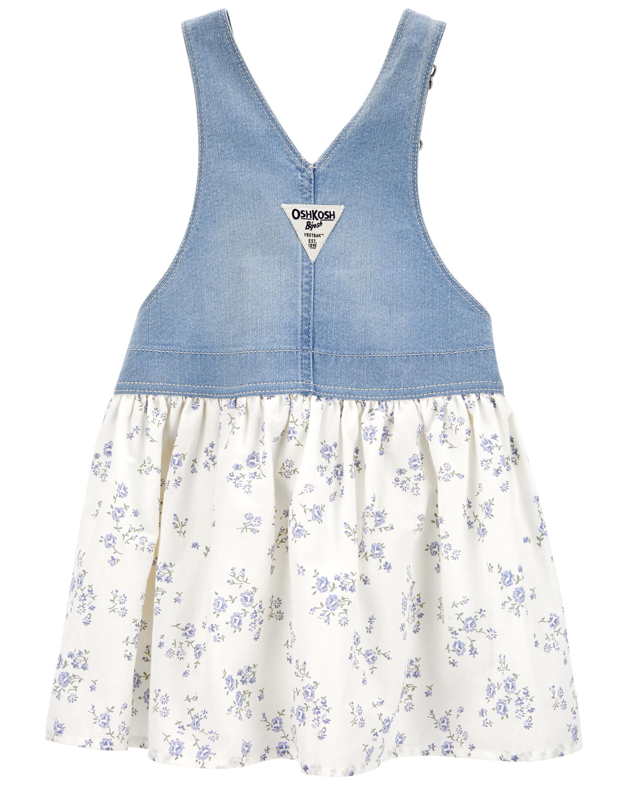 Denim Floral Print Jumper Dress