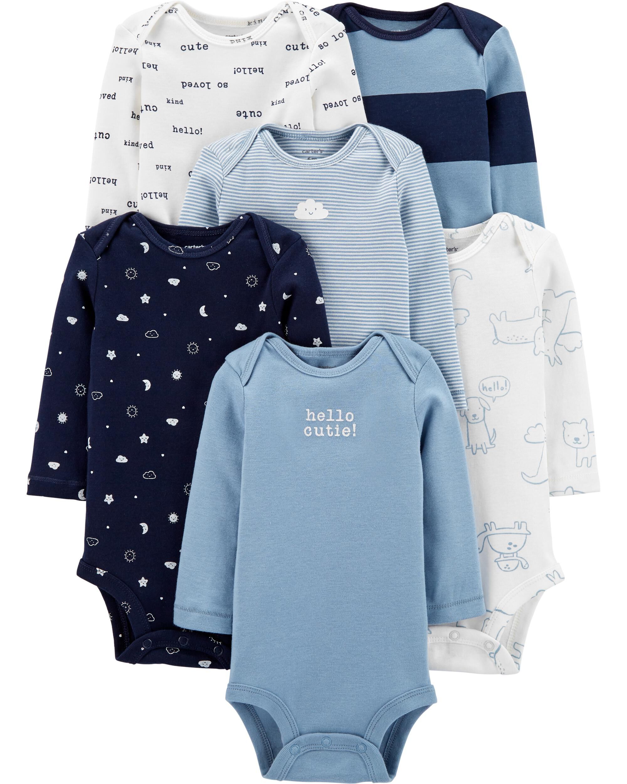 Blue 6 Pack Long Sleeve Original Bodysuits Carter s Oshkosh Canada