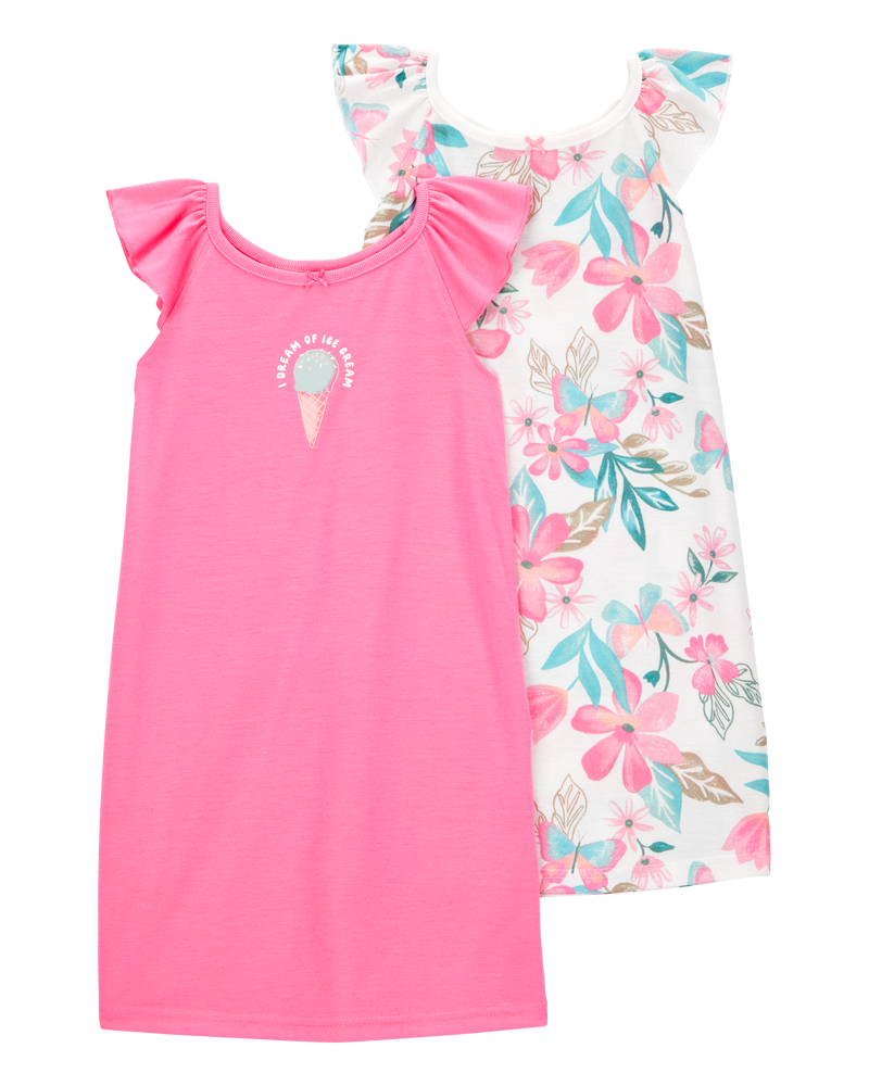 Kid 2-Pack Ice Cream Floral Nightgowns, image 1 of 4 slides