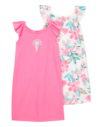 Kid 2-Pack Ice Cream Floral Nightgowns, 